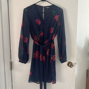 Express Floral Navy long Sleeve Dress
